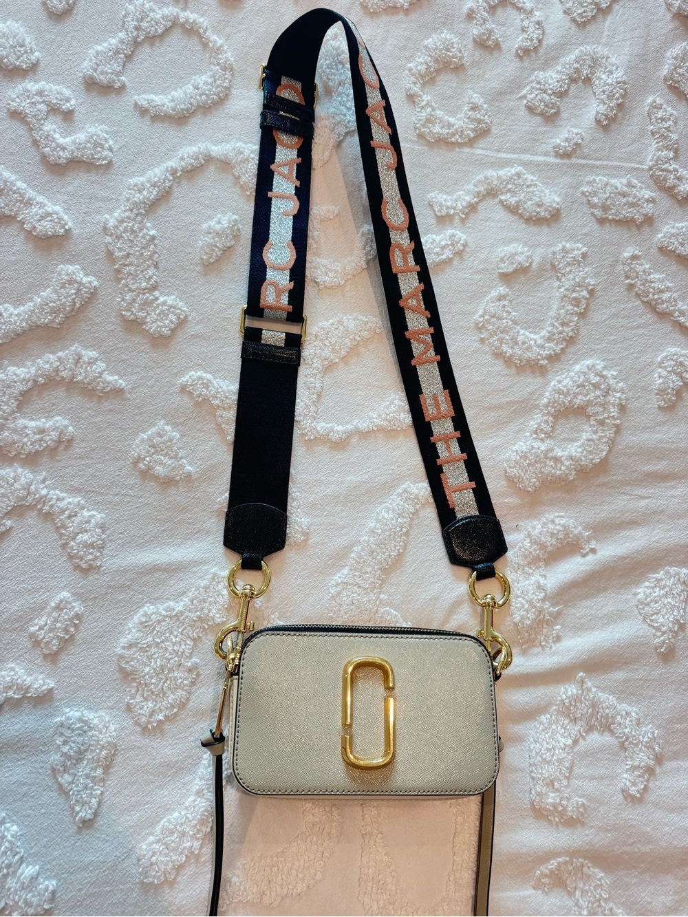 Marc Jacobs Crossbody Camera Bag in Light Gold with Black Strap